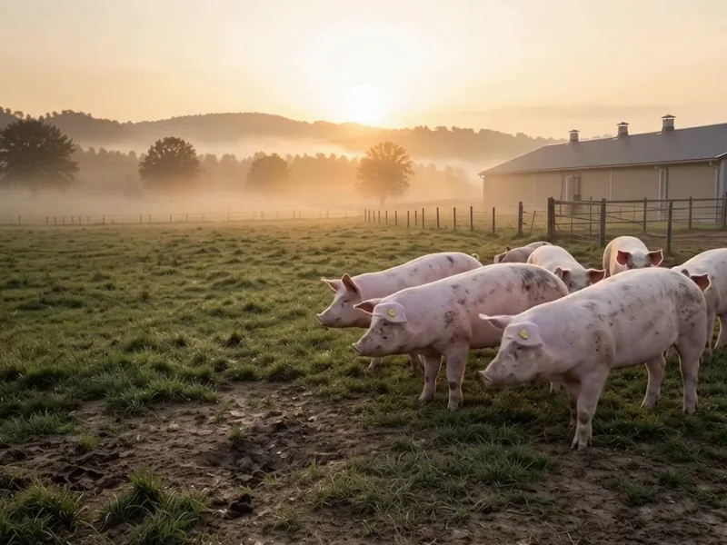 European Union pig farm at sunrise – frozen pork feet and offal supplier ATC Group
