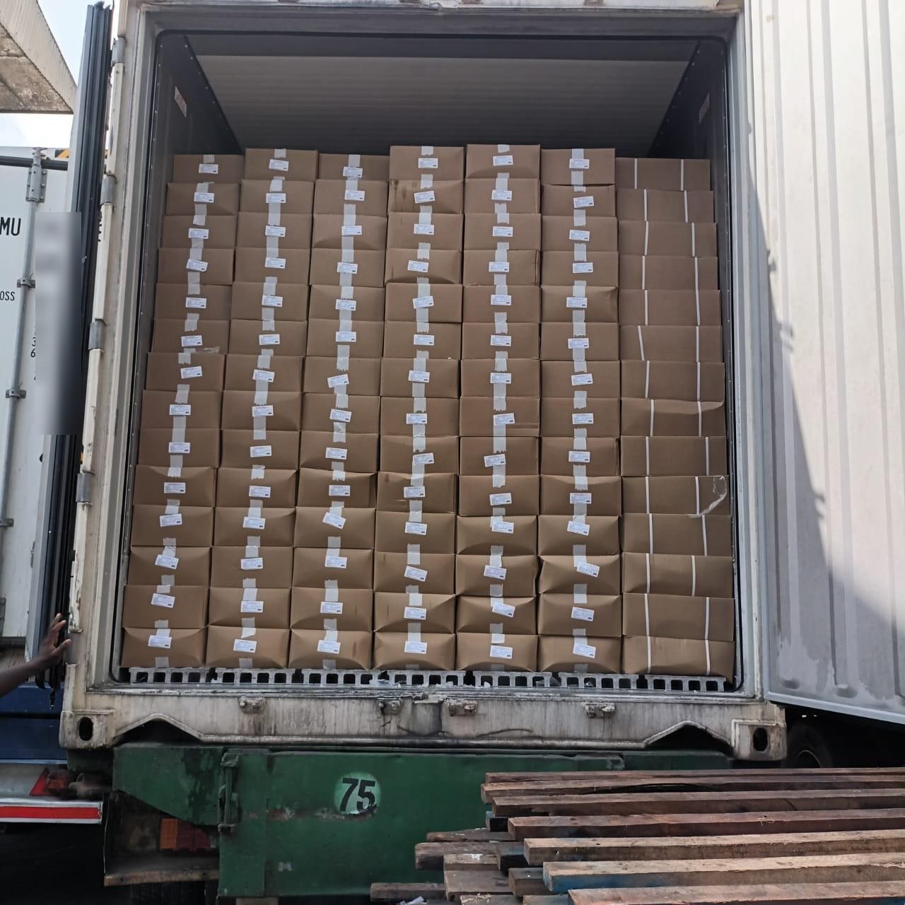 Frozen cartons loaded in a reefer container, EU