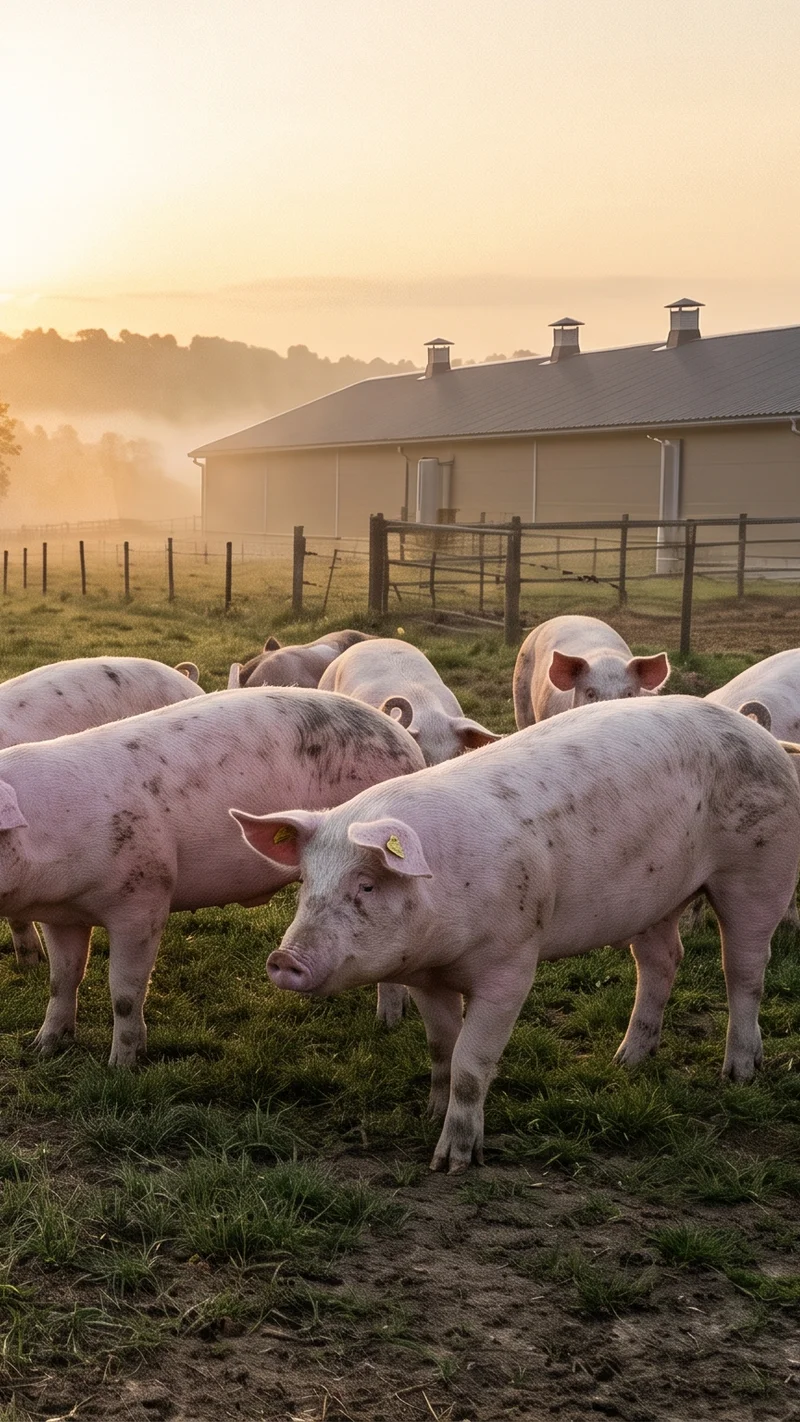 European Union pig farm at sunrise – frozen pork feet and offal supplier ATC Group